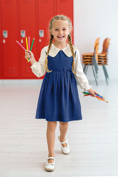 TRENDYOLKIDS Navy Blue*001 Girls' 100% Cotton Solid Crew Neck A-Line Woven Dress Tkdaw26El00004
