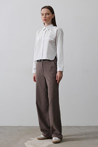 Trendyol Collection Hnědé kalhoty s širokým páskem/širokými nohavicemi TWOAW26PL00107