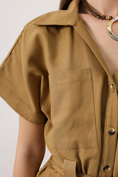 Trendyol Collection Oil Green Belted Shirt and Wide Leg Pants Woven Bottom - Top Set Twoaw26Au00103