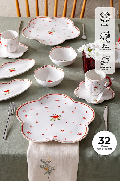 Emsan Myna Porcelain 32 Pieces Breakfast Set for 6