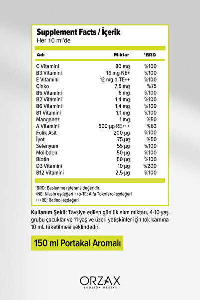 Ocean Vm Vitamin Mineral 150ml Portakallı Şurup