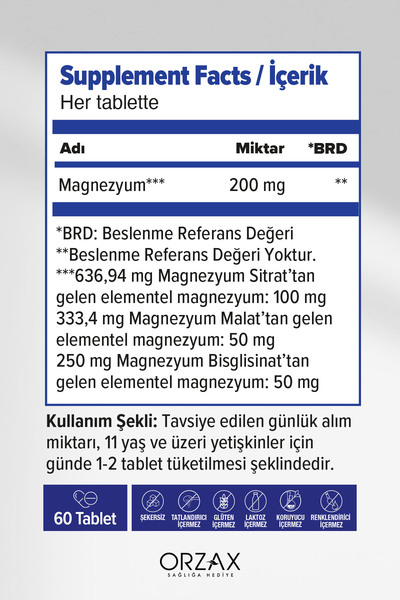 Ocean Extramag 200 Mg Magnezyum Içeren Takviye Edici Gıda 60 Tablet