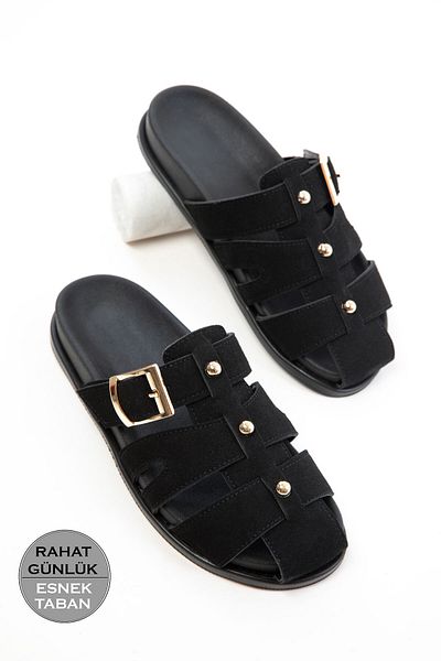 SOHO Black Suede Women's Slippers 20755