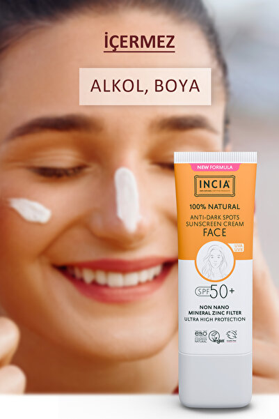 Incia %100 Doğal Yüz Güneş Kremi Leke Karşıtı Aydınlatıcı Mineral Filtre SPF 50+ UVA1 UVA2 UVB 30 ml