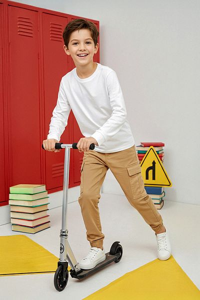 TRENDYOLKIDS Beige Boy's 100% Cotton Plain Woven Pants Tkdaw26Pl00001