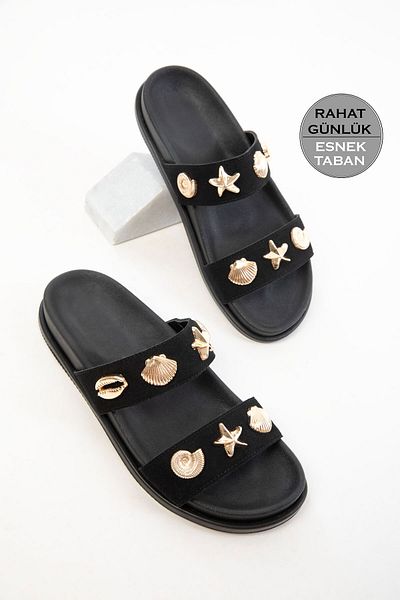 SOHO Black Suede Women's Slippers 20788