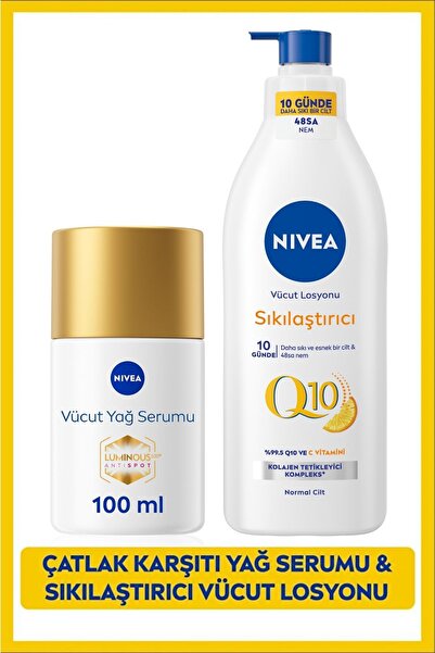 NIVEA Q10 Sıkılaştırıcı Vücut Losyonu 400ml, C Vitamini, Luminous630 Çatlak Karşıtı Vücut Yağ Serumu 100ml