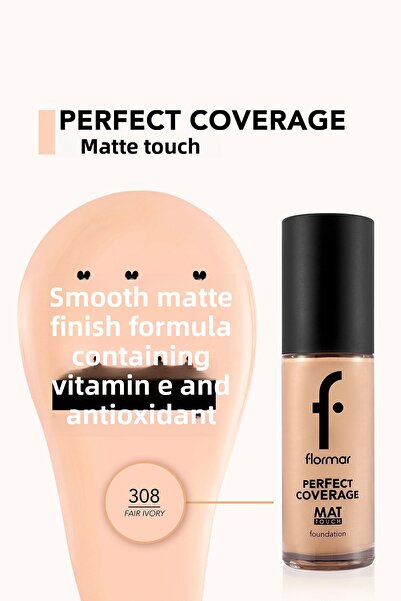 Flormar Matte Foundation with Vitamin E - 308 Fair Ivory - Matte Touch Foundation