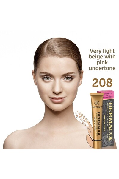 Dermacol كريم أساس ميك أب كوفر - 208، كريم أساس سائل يدوم طويلًا، مقاوم للماء، يخفي العيوب بالكامل