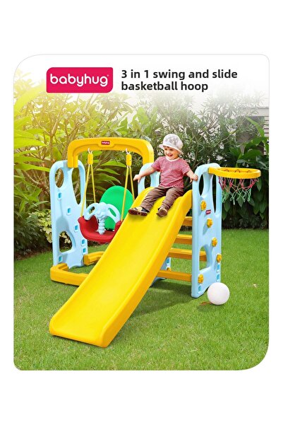 Babyhug Babyhug 3-in-1 Swing, Slide & Basketball Hoop Combo for Kids 2-4 Years - Durable Outdoor Playset