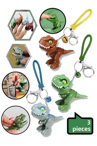Hyd 3 قطع من سلسلة مفاتيح على شكل ديناصور قابلة للفتح والإغلاق