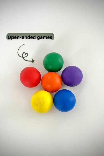 DORU Waldorf Montessori Training Wooden Open End Round Colorful 6-Piece Ball Set Baby Kids Nursery Decor Photo