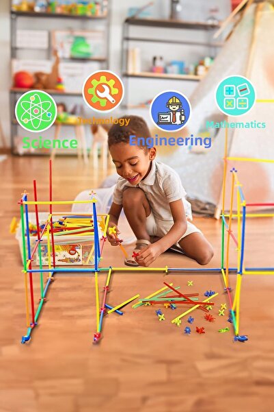 TOMBİ-X 300 قطعة من عصا القش المصنوعة من الخيزران للأطفال بعمر 3 سنوات فما فوق - لعبة بناء الذاكرة وتطوير مهارات الانتباه