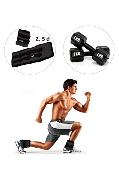 Spor Byfit 2.5 kg x 2 Black Hand or Ankle Weights + 1 kg Dumbbell Set Gift