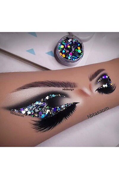 hbtasarim Black-Silver Star Detailed Gel Glitter Glitter