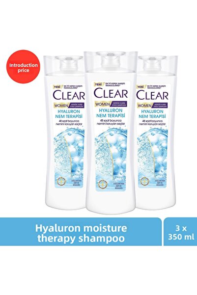 Clear شامبو العناية بالشعر للنساء ضد القشرة، علاج ترطيب الهيالورون، 350 مل × 3