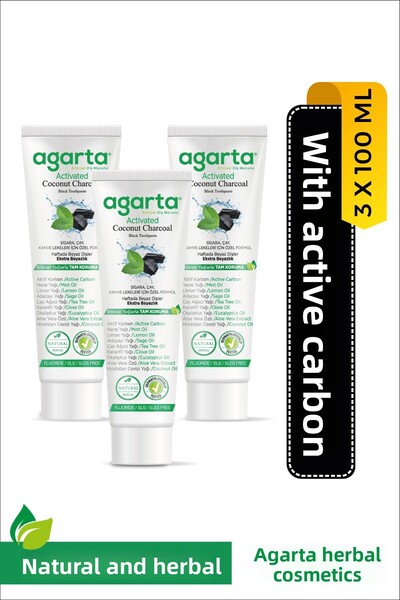 Agarta معجون أسنان بالكربون المنشط بخلاصة جوز الهند الطبيعي 100 مل (3 قطع)
