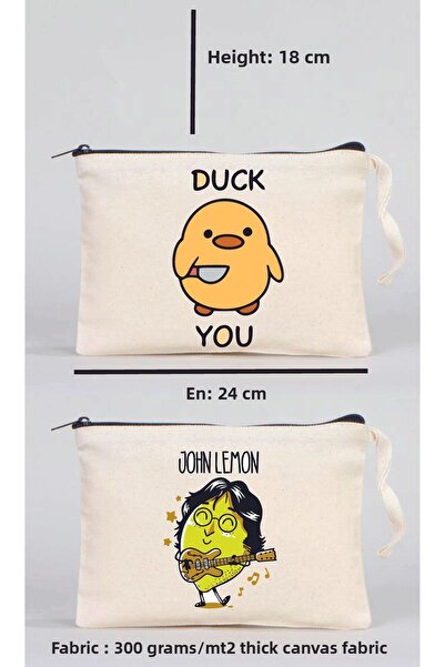 MODA 1 قطعة Duck You و 1 قطعة حقيبة مكياج من القماش المطبوع من قماش جون ليمون