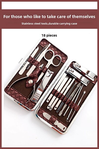 Nera Classy Stainless Steel Manicure & Pedicure 18 Piece Set with Mink Leathe...