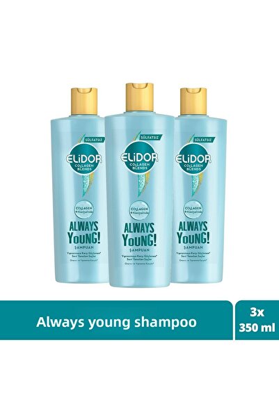 Elidor Always Young Collagen Blends Sulfate-Free Hair Care Shampoo - 350 ml x3 Anti-Tearing Repair