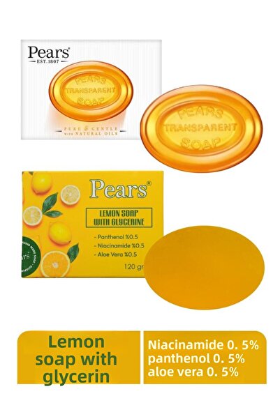 Pears صابون أصلي نقي وناعم 100 جرام + صابون ليمون بالجلسرين 120 جرام
