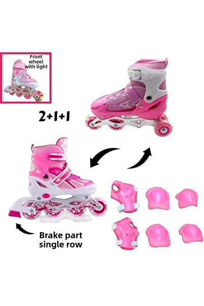 YILDIRIM OYUNCAK Silicone Roller Skates Adjustable Roller Skates Lighted Children's Skates - Set of 2 with Knee Pad and Elbow Pad Protection