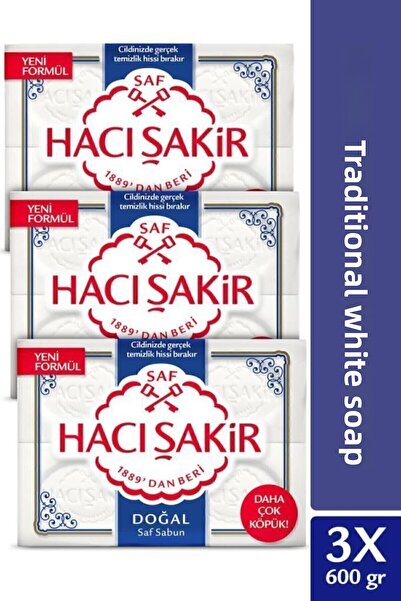 Hacı Şakir صابون أبيض نقي تقليدي طبيعي 4x150 جرام × 3 قطع