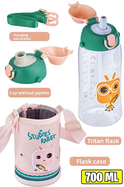 Uzspace زجاجة مياه تريتان كبيرة الحجم سعة 700 مل مع علبة وغطاءين منفصلين مع/ب...