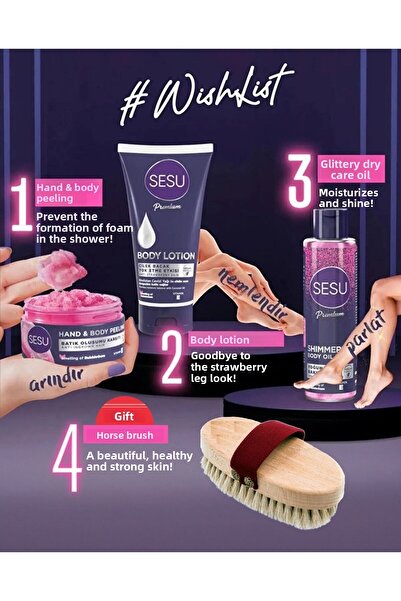 Sesu سلسلة مميزة مكونة من 3 قطع - مقشر لامع وزيت العناية الجافة وغسول الجسم -...