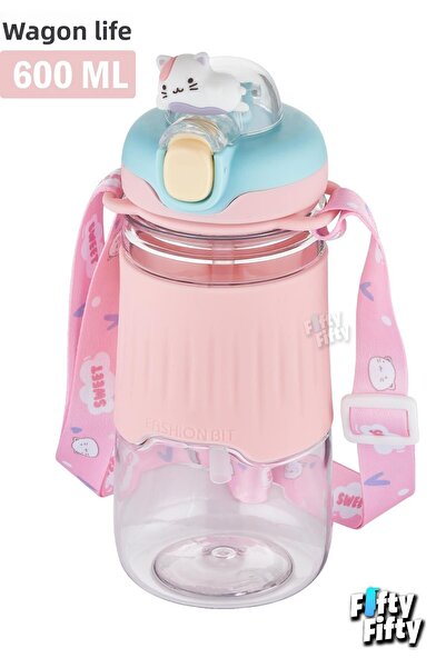 Vagonlife 600 ML Children's Water Bottle with Neck Strap and Straw and Animal...