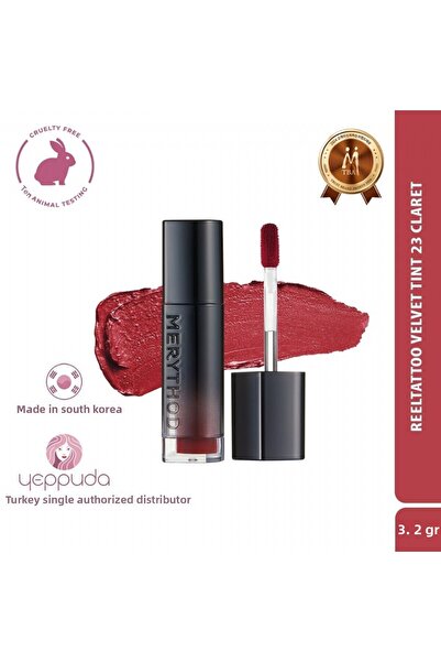 Merythod لون غير لامع ناعم مخملي يدوم طويلاً - لون Reeltattoo Velvet 23 كلاريت