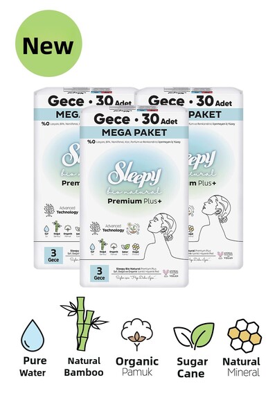 Sleepy Natural Premium Plus Hygienic Pad Mega Pack 90's Number 3 Night 30X3
