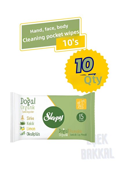 Sleepy 15 × 10 عبوات من مناديل الجيب - قطن طبيعي لتنظيف الوجه والجسم