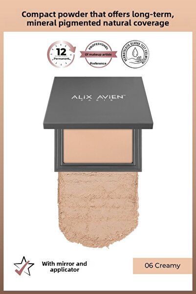 Alix Avien بودرة مضغوطة - تدوم حتى 12 ساعة - لون البشرة البارد المحايد - بودر...