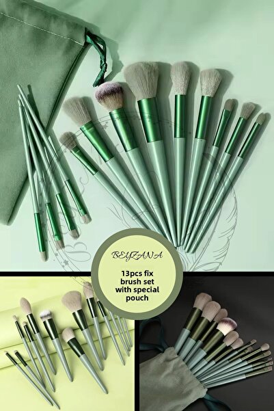 BEYZANA Green 13-Piece Fix Brush Set with Special Pouch