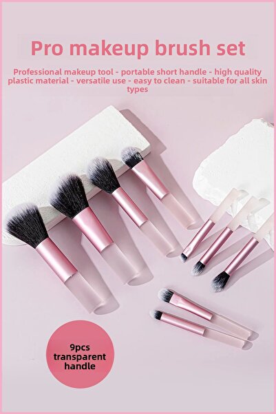 Nera Classy مجموعة فرش مكياج مكونة من 9 قطع، مقبض قصير محمول، مكياج احترافي، بودرة، أحمر الخدود، فرشاة العين