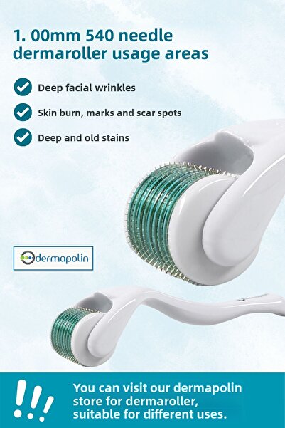 Dermapolin Original 100% Titanium 1.00 mm 540 Needles 100 Uses Anti Allergic Skin Care Dermaroller