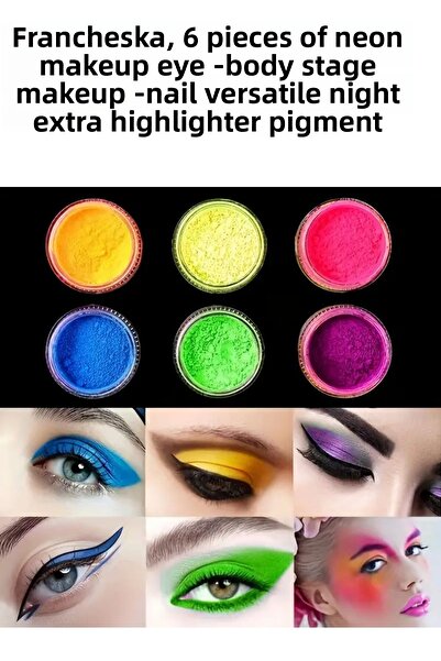 Francheska 6 قطع مكياج نيون - دعائم للعين والجسم، صبغة ليلية هايلايتر إضافية ...
