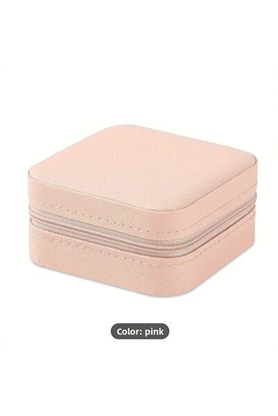 GIFT حقيبة تنظيم المجوهرات الوردية - تخزين قلادة وأقراط وخاتم بسحاب متعدد الأغراض