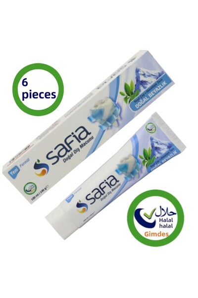 Safia معجون أسنان 75 جرام شاي أخضر + ملح الهيمالايا كامل حلال Srt 6 عبوات