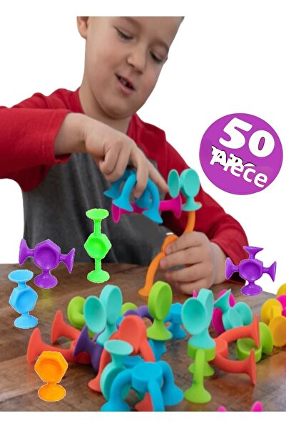 RoseRoi Vacuum Molecule with Suction Cup 50 Pieces Building Silicone Blocks Popit Sensory Educational Toy