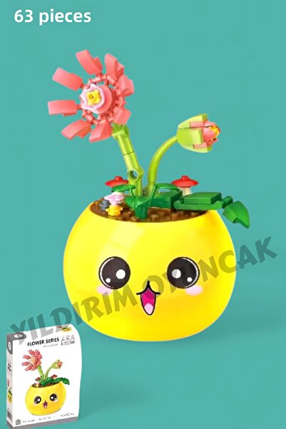 YILDIRIM OYUNCAK Micro Block Flowers in a Pot 63 Piece Building Block - Mini Block Set with Decorative Pots Lego Flower Emoji