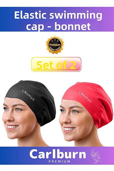 Carlburn Set de 2 șepci de înot elastice, impermeabile, rezistente la scurger...