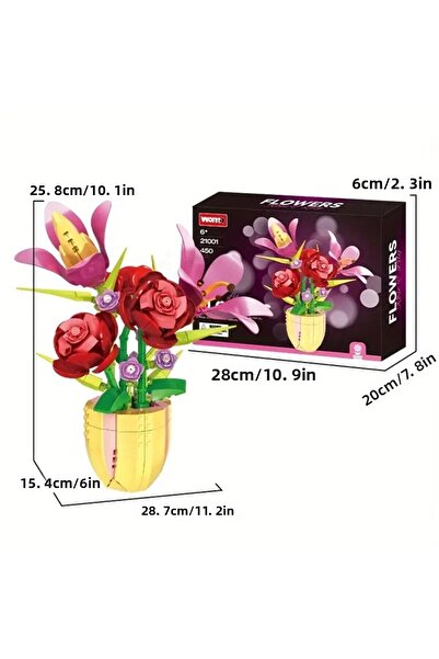 OyuncaklarÜlkesi مجموعة زهور بوتانيكالز المتوافقة مع ليجو، باقة زهور الورد والزنبق والكروكوس، مجموعة بناء ليجولار للديكور 450 صفحة