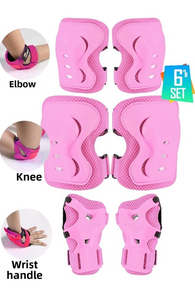 Telvesse Set of 6 High Protection Pink Skate Scooter, Bicycle and Skateboard Knee Elbow Hand Protection