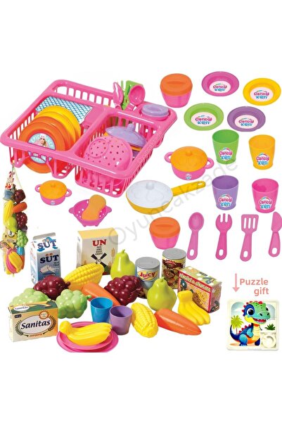 Oyuncakhane نشاط تعليمي وردي - طقم ألعاب فواكه وخضروات مكون من 42 قطعة مكون م...