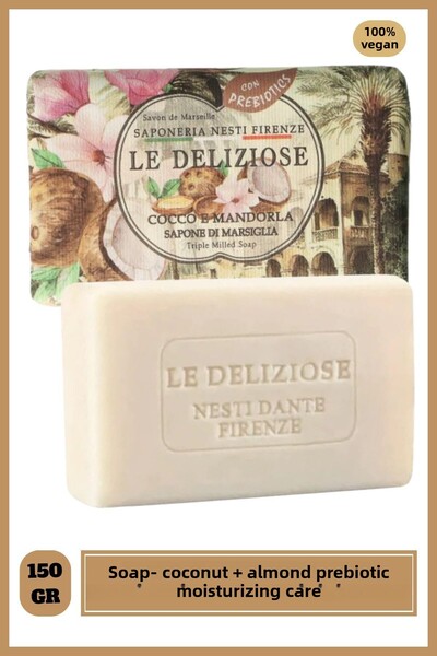 Nesti Dante صابون صلب للي ديليزيوزي كوكو وإمدورلا 150 جرام | مرطب، بريبيوتيك | جوز الهند، اللوز