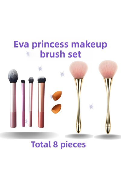 Eva Princess مجموعة فرش مكياج مكونة من 8 قطع - أحمر خدود + كريم أساس + ظل عيون + كحلية + كونسيلر
