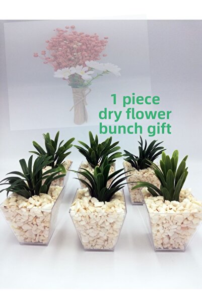 DAYS 6 قطع من الزهور الاصطناعية من حجر الرخام الأبيض + باقة زهور مجففة كهدية
