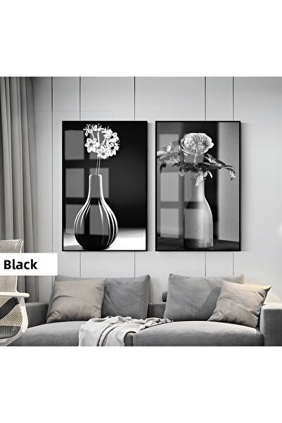 Harika bir ev HARİKABİREV | SET ALB&NEGRU COMBINAT FLORAL CU VAZĂ 01 | TABLO ...